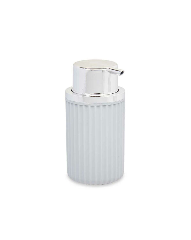 Set of 16 Berilo gray plastic soap dispensers, 450 ml, compact size for bathroom and kitchen use, with pump and transparent body.