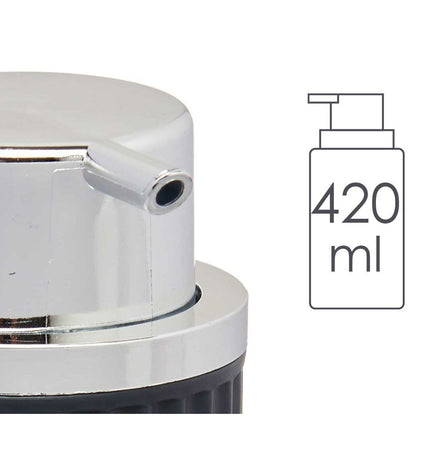 Berilo Zeepdispenser in antraciet plastic, 420 ml, shown with multiple units for home and bathroom use.
