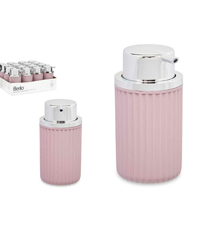 Berilo Roze plastic zeepdispenser for bathroom and kitchen, 420 ml capacity, shown in a set of 16 units.
