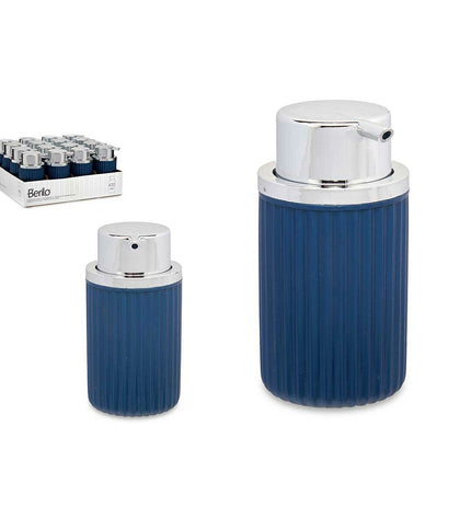 Set of 16 Berilo blue plastic soap dispensers, 420 ml capacity, for bathroom and kitchen, measuring 7 x 14.5 x 8.5 cm.