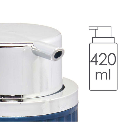 Set of 16 Berilo blue plastic soap dispensers, 420 ml capacity, ideal for bathroom and kitchen use, compact size.