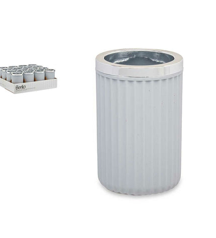 Set of 16 Berilo plastic glass containers in gray, 7.5 x 11.5 x 7.5 cm, suitable for bathroom and home kitchen use.