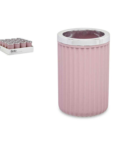 Set of 16 pink plastic glass containers for bathroom and kitchen, Berilo brand, measuring 7.5 x 11.5 x 7.5 cm.