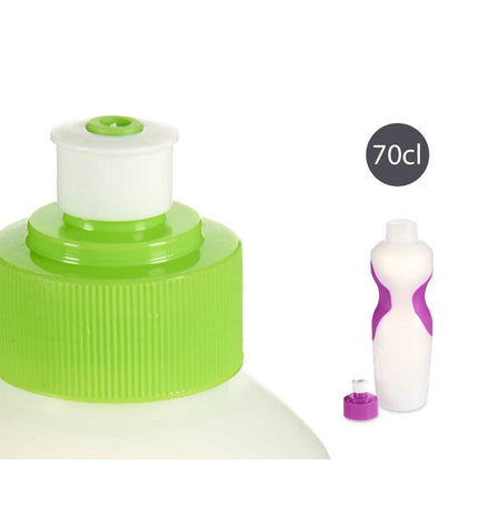 Set of 24 Leknes 700 ml polyethylene water bottles for sports, outdoor activities, camping, and hiking, shown in a group.