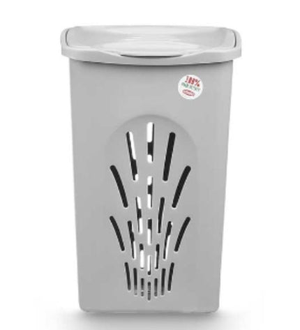 Six Stefanplast gray plastic laundry baskets, 50L capacity, measuring 37x56x39cm, for household storage and organization.