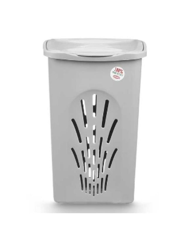 Six Stefanplast gray plastic laundry baskets, 50L capacity, measuring 37x56x39cm, for household storage and organization.
