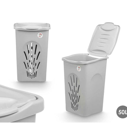 Set of six Stefanplast gray plastic laundry baskets, 50L capacity, measuring 37x56x39 cm, for home storage and organization.