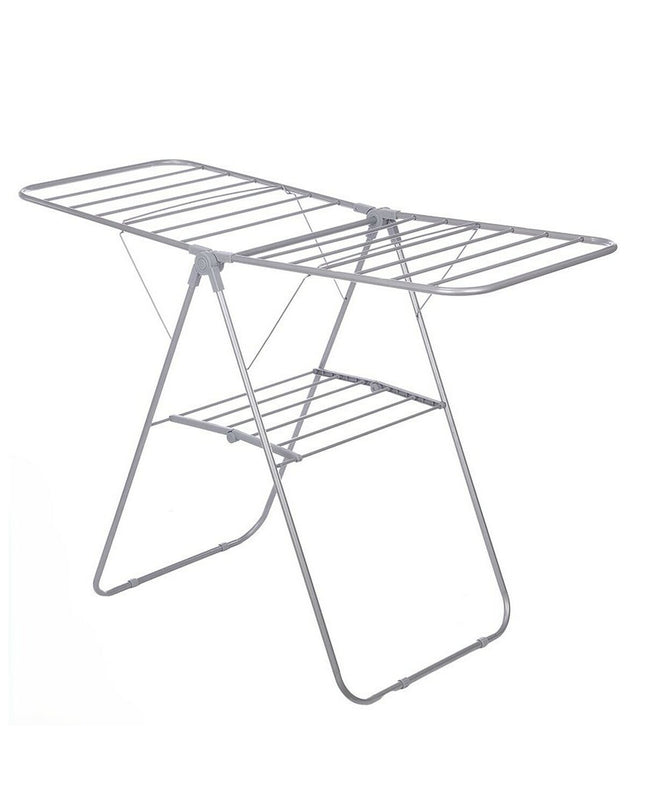 Gray foldable metal clothes drying line set with four units, ideal for home storage and organization.