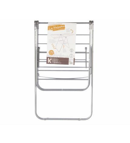 Set of four grey metal foldable clothes drying lines with dimensions 136.5 x 59 x 93.5 cm, suitable for household storage and organization.