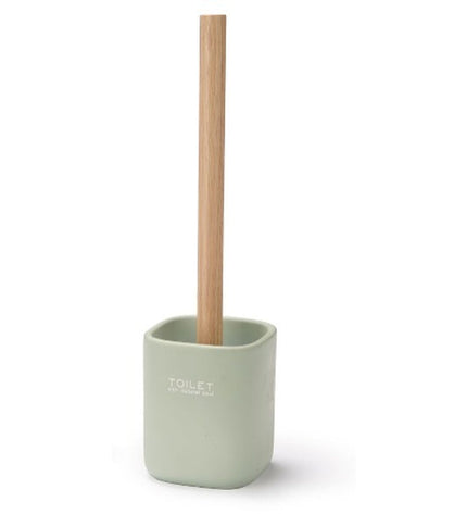 Berilo white and green toilet brush with wooden handle in polyresin, set of six, suitable for bathroom and household cleaning.