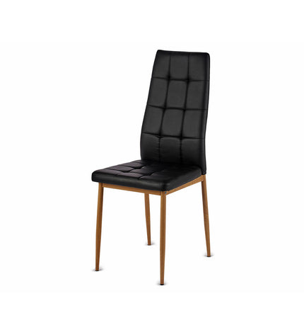 Set of four black kitchen chairs with wooden and iron frames, upholstered in polyurethaan, measuring 42x51x97 cm.