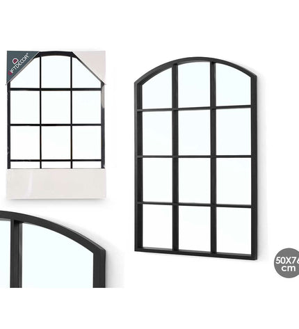 Set of four black window-shaped wall mirrors from Gift Decor, each measuring 50.5 x 2.5 x 76 cm, for home decor.