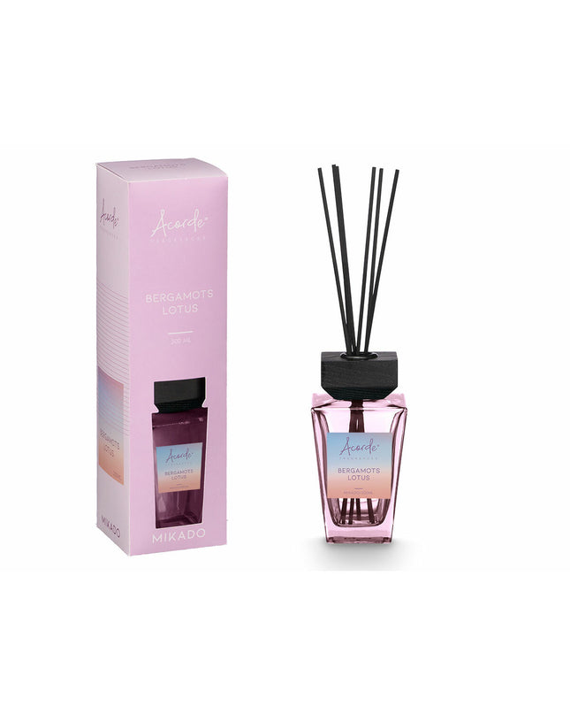 Set of six Acorde Bergamots Lotus parfum sticks in a 500ml container, used for home decor and fragrance.