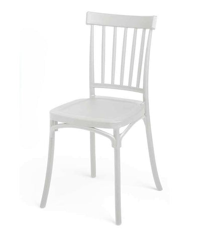 White plastic chair by Gift Decor with metal legs, measuring 42 x 81.5 x 45 cm, suitable for home and kitchen decor.