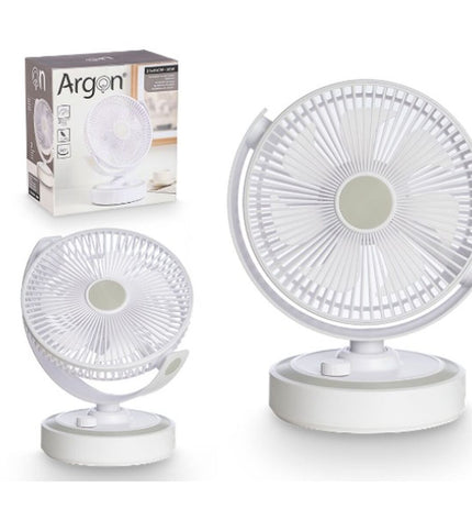 Argon Tafelventilator in wit, compact tabletop fan with 30W power, 21x28x32.5 cm, suitable for home and kitchen cooling.
