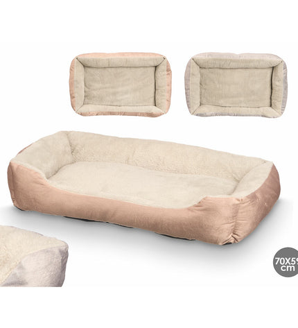 Gray and kaki Mascow dog beds in 70x50 cm, shown stacked, designed for dogs, made by Mascow pet products.