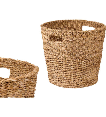 Set of two Gift Decor Bruin Zeealgen storage containers for house and kitchen organization, with a natural wooden finish.