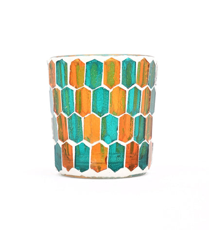 Round Mosaic Glass Votive Candle Holder – Handmade Decorative Tealight Holder