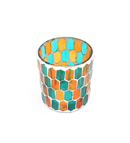 Round Mosaic Glass Votive Candle Holder – Handmade Decorative Tealight Holder