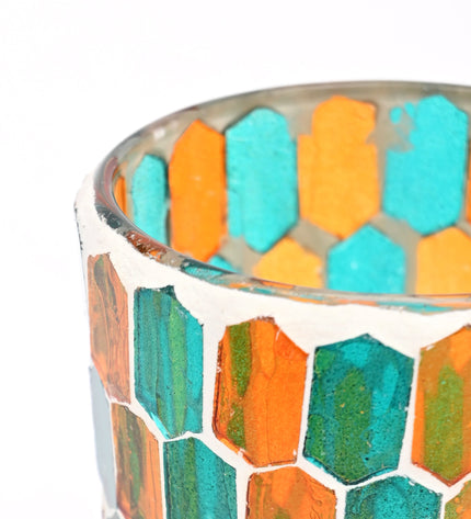 Round Mosaic Glass Votive Candle Holder – Handmade Decorative Tealight Holder