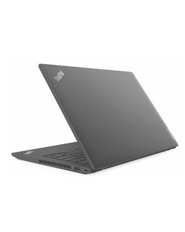 Lenovo T14 G4 laptop with Intel Core i5-1345U VPro, sleek design, open laptop showing keyboard and screen.