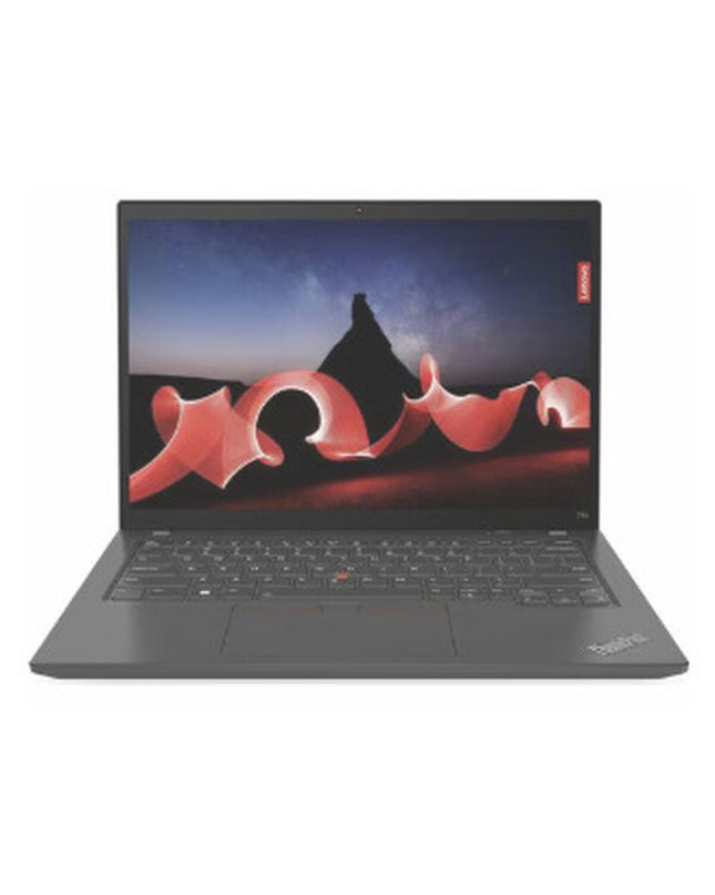 Lenovo ThinkPad T14 G4 laptop with Intel Core i5-1345U VPRO, open on a desk showing the keyboard and screen.