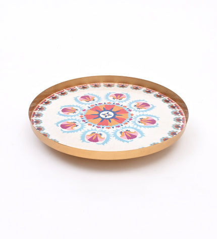 Round Enamel Metal Tray – Decorative Serving Platter for Home & Kitchen