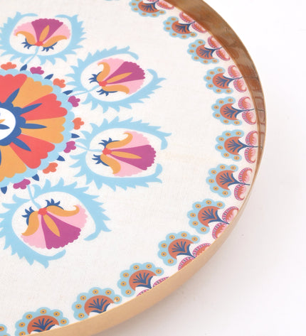Round Enamel Metal Tray – Decorative Serving Platter for Home & Kitchen
