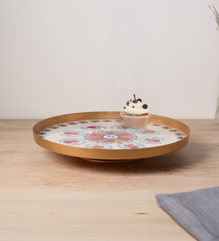 Round Enamel Metal Tray – Decorative Serving Platter for Home & Kitchen