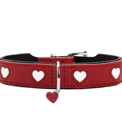 Red Hunter Love dog collar for medium/large dogs, 47-54 cm, shown on a plain background, highlighting its design and material.