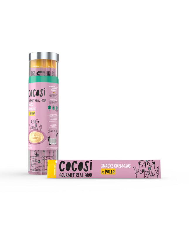 Cocosi Gourmet cat snack with real chicken, 8 pieces, natural ingredients, for feline treats and enrichment.
