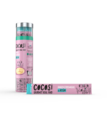 Cocosi Gourmet Real Food Tonijn cat snack with 10 ingredients, 8 pieces, featuring tuna for feline nutrition and tasty treats.