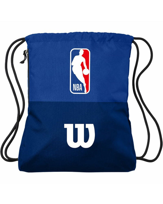 Wilson NBA DRV Cinch blue sports and outdoor backpack with drawstring closure, designed for fans and outdoor activities.