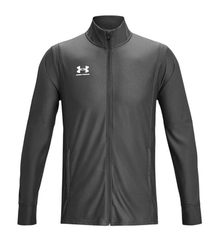 Gray Under Armour Challenger men's sports jacket, suitable for football and outdoor activities, shown on a white background.