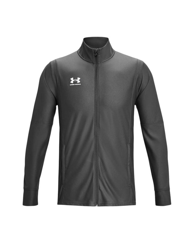 Gray Under Armour Challenger men's sports jacket, suitable for football and outdoor activities, shown on a white background.