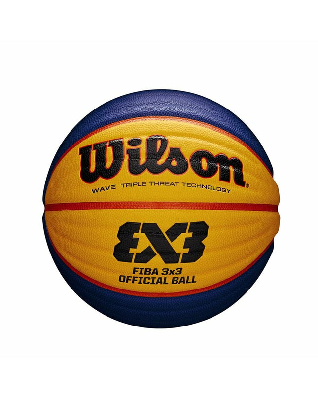 Wilson FIBA 3x3 basketball for outdoor sports, showing the orange basketball with black Wilson branding and textured surface.