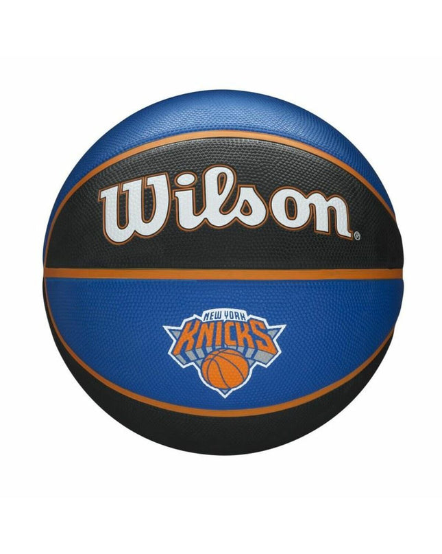 Wilson NBA Team Tribute Knicks blue basketball made of natural rubber, designed for outdoor sport and recreational play.