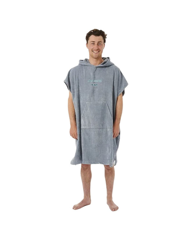 Blue Rip Curl poncho towel with hood, waterproof outdoor and watersport accessory, featuring the Rip Curl logo.