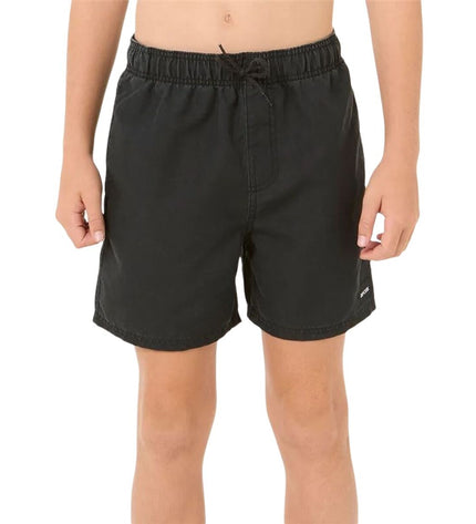 Black Rip Curl Bondi Volley kids' swim rash guard for water sports, with a sporty design and lightweight material.