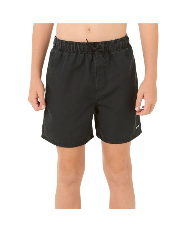 Black Rip Curl Bondi Volley kids' swim rash guard for water sports, with a sporty design and lightweight material.