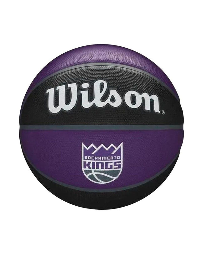 Wilson NBA Team Tribute Sac Kings basketball in blue with natural rubber, size 7, suitable for outdoor sports and recreational play.