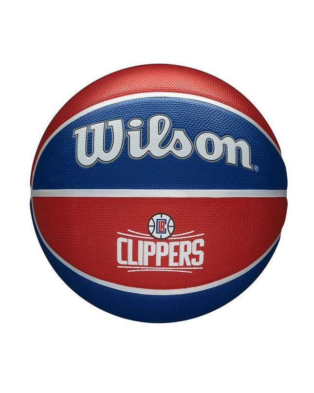 Wilson NBA Team Tribute basketball in blue with natural rubber surface, designed for outdoor basketball games.