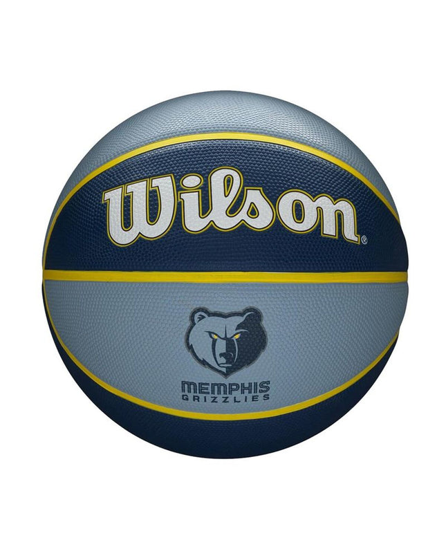 Wilson NBA Team Tribute Memphis basketball in natural rubber, sport outdoor basketball with team logo, blue design, for outdoor play.