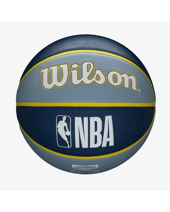 Wilson NBA Memphis Tribute basketball with blue natural rubber surface, designed for outdoor basketball games.