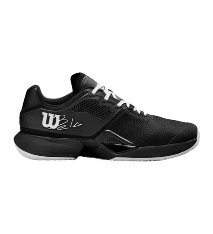 Wilson Bela Tour adult tennis paddel shoes in black and white with supportive design for outdoor sport and tennis play.