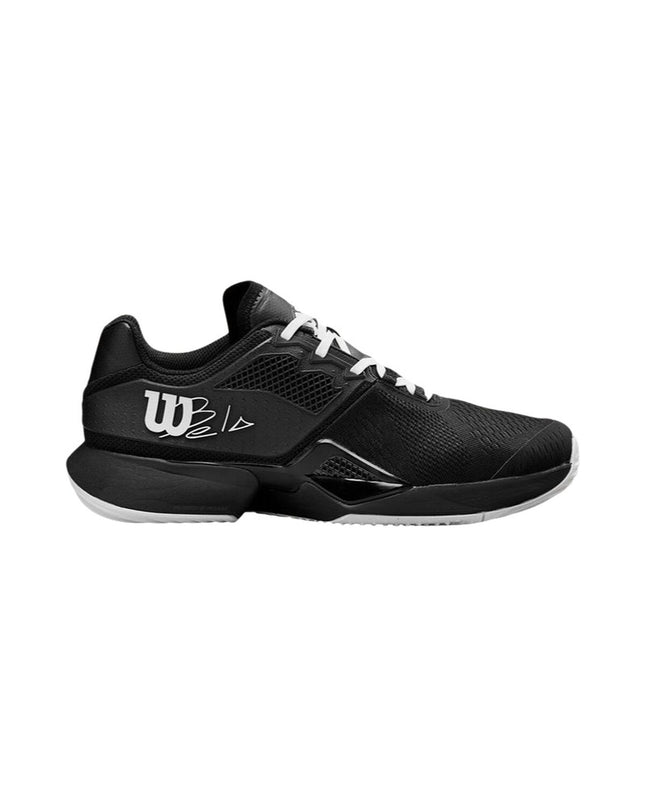 Wilson Bela Tour adult tennis paddel shoes in black and white with supportive design for outdoor sport and tennis play.