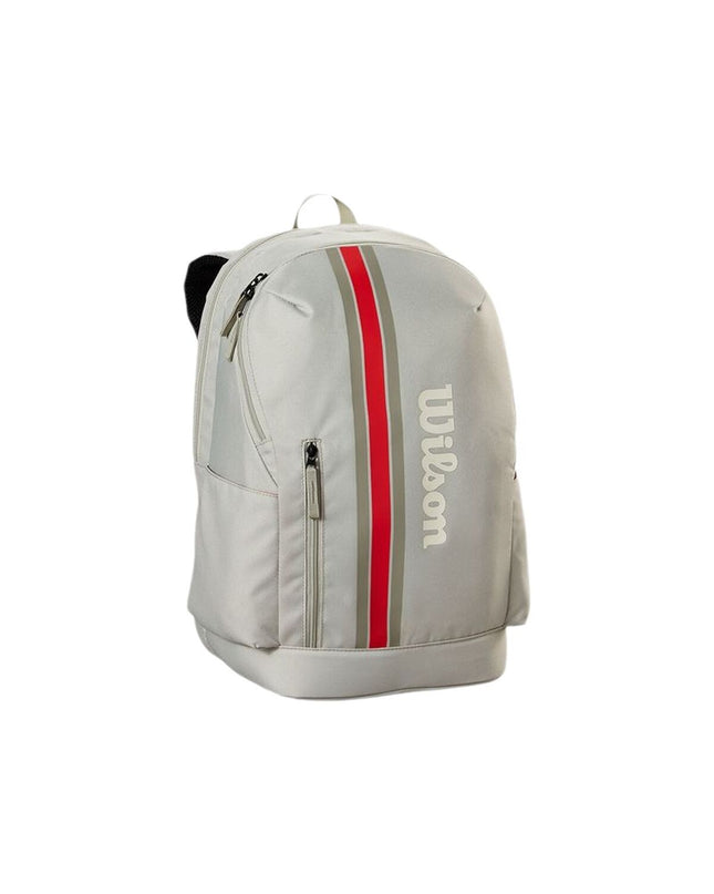 Wilson Team Backpack for tennis, sporty outdoor bag with multiple compartments, designed for tennis players and sports enthusiasts.