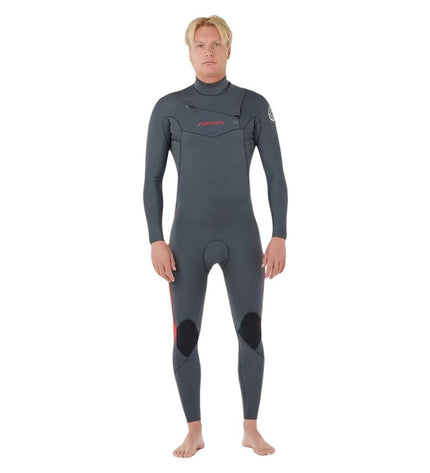 Rip Curl Dawn Patrol Pro CZ neoprene wetsuit for watersports, size 43, shown with a black and blue design on a plain background.
