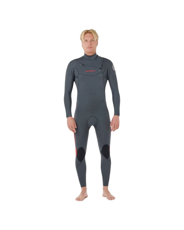 Rip Curl Dawn Patrol Pro CZ neoprene wetsuit for watersports, size 43, shown with a black and blue design on a plain background.