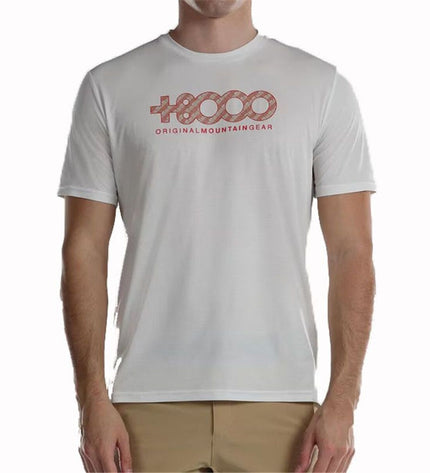White +8000 short-sleeve T-shirt for outdoor activities, featuring breathable fabric suitable for camping and hiking.
